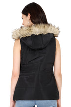 Quilted Polyester Sleeveless Jacket with Removable Hood
