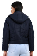 Women's Full Sleeve Quilted Crop Length Jacket With Removable Hood