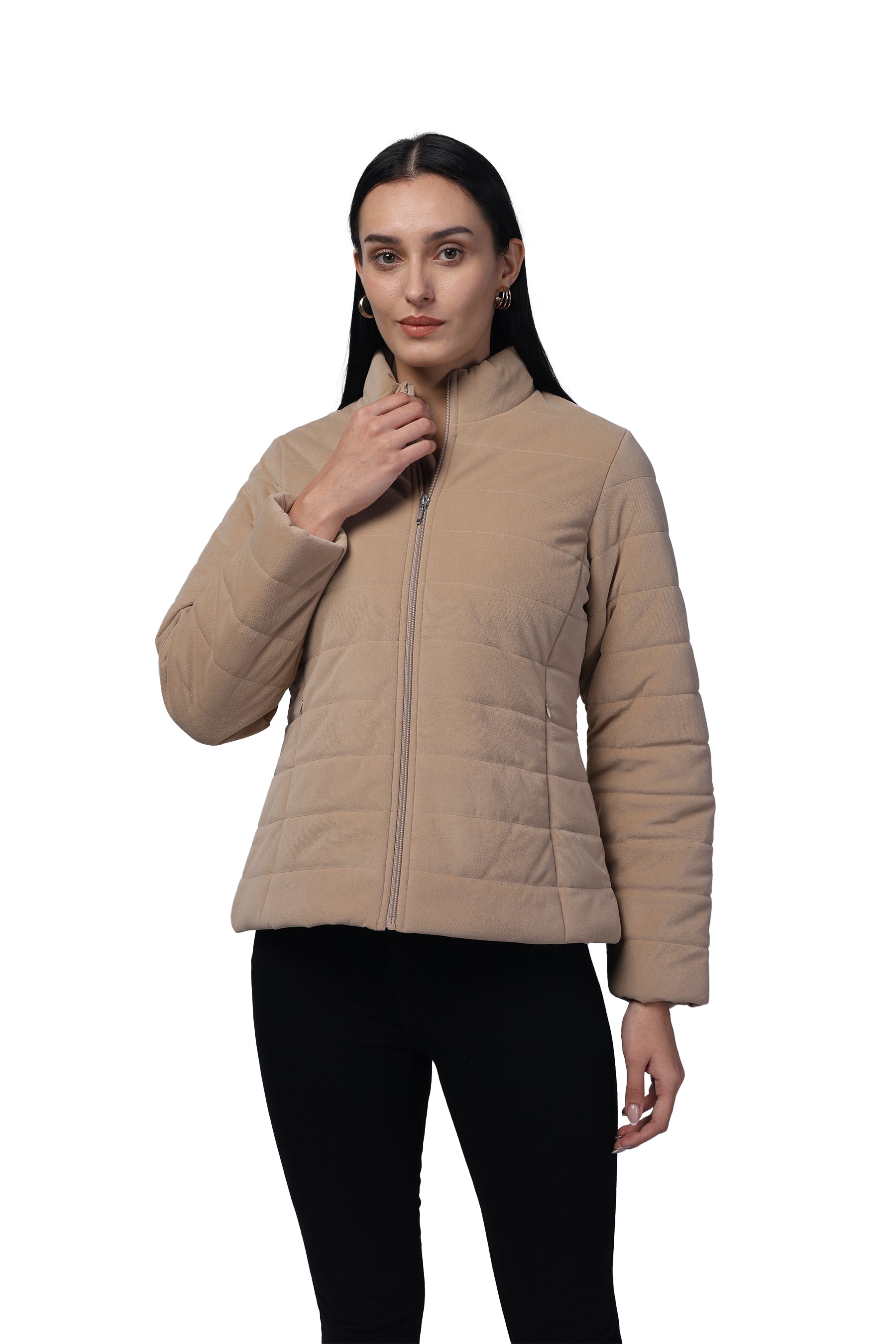 Women's Quilted Jacket in Velvet Fabric