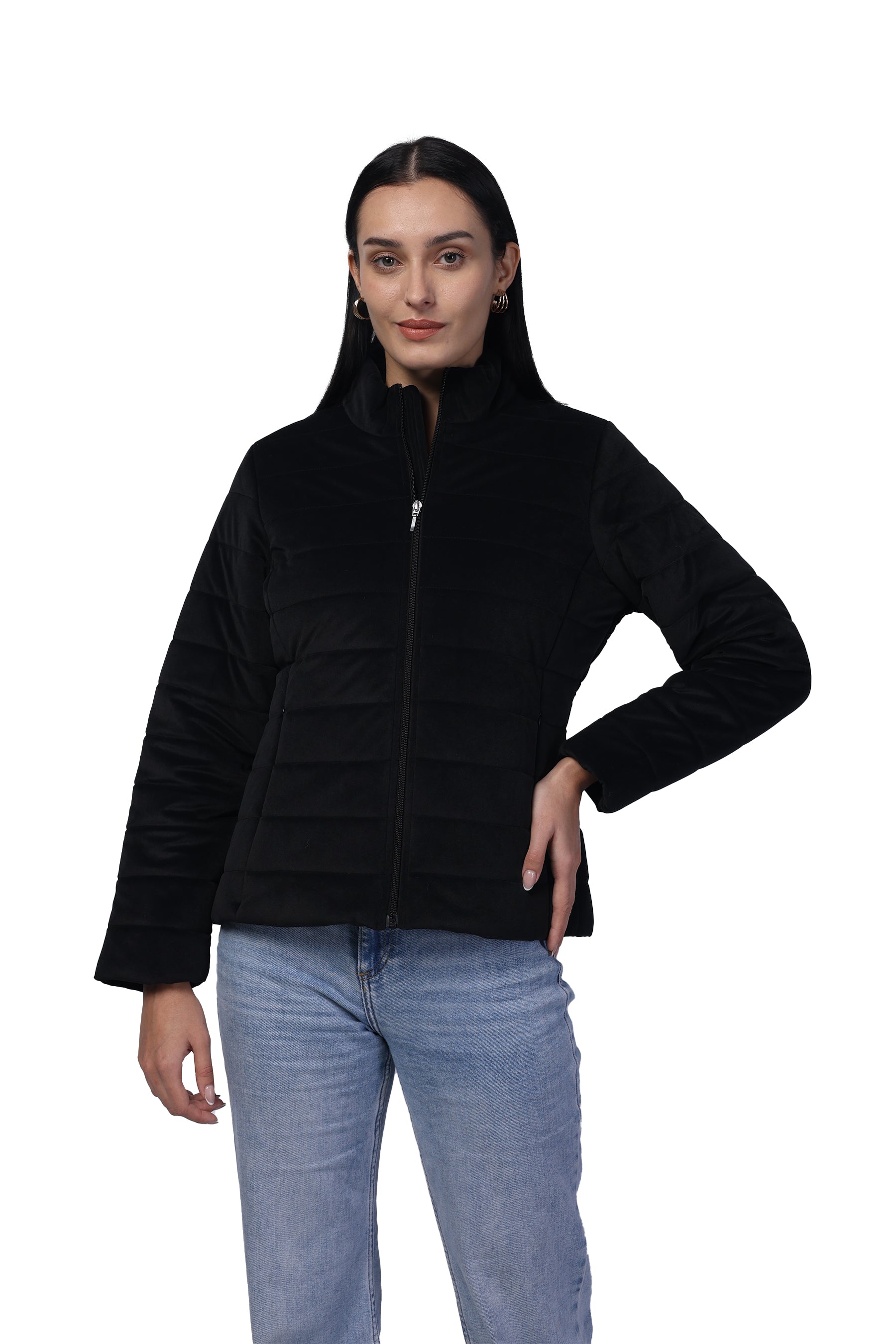 Women's Quilted Jacket in Velvet Fabric