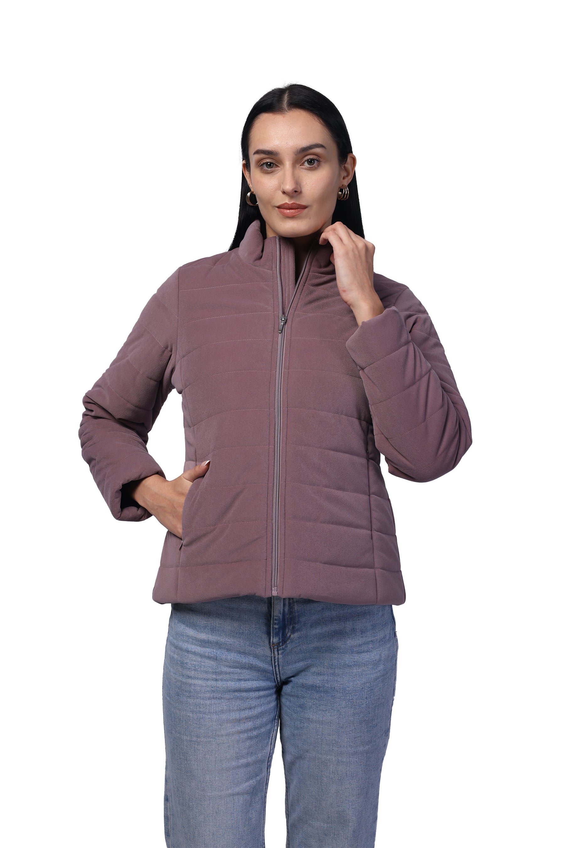 Women's Quilted Jacket in Velvet Fabric