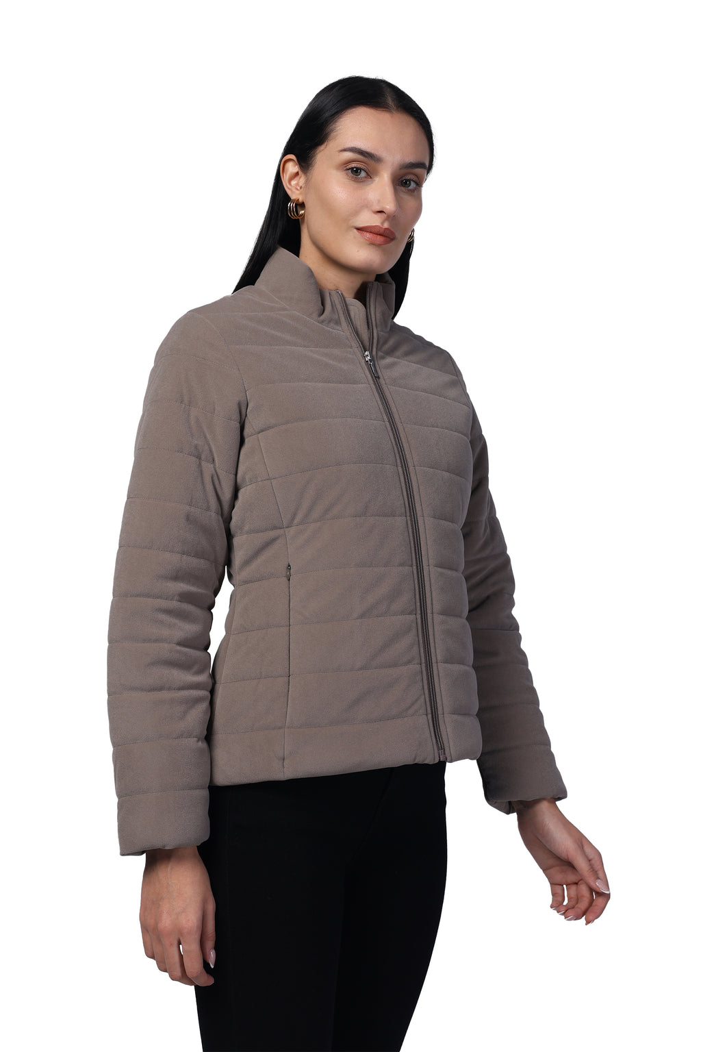 Women's Quilted Jacket in Velvet Fabric