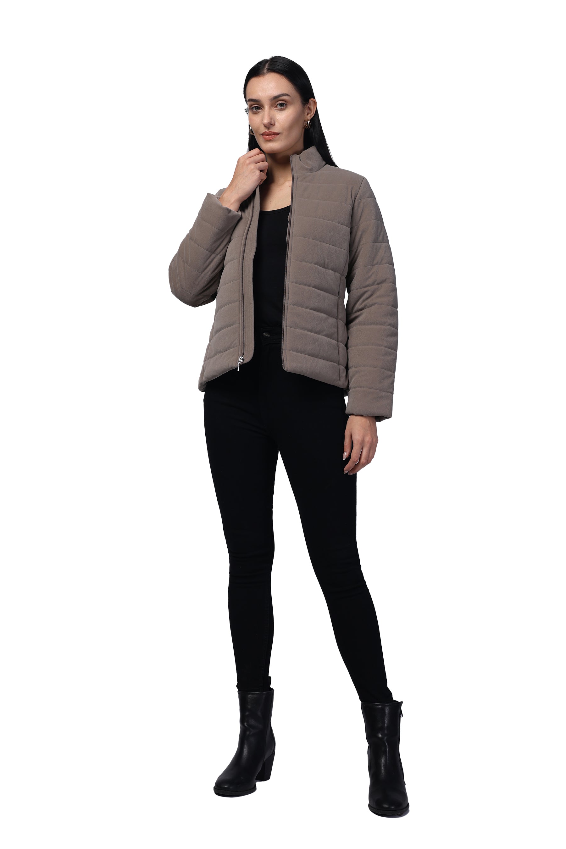 Women's Quilted Jacket in Velvet Fabric