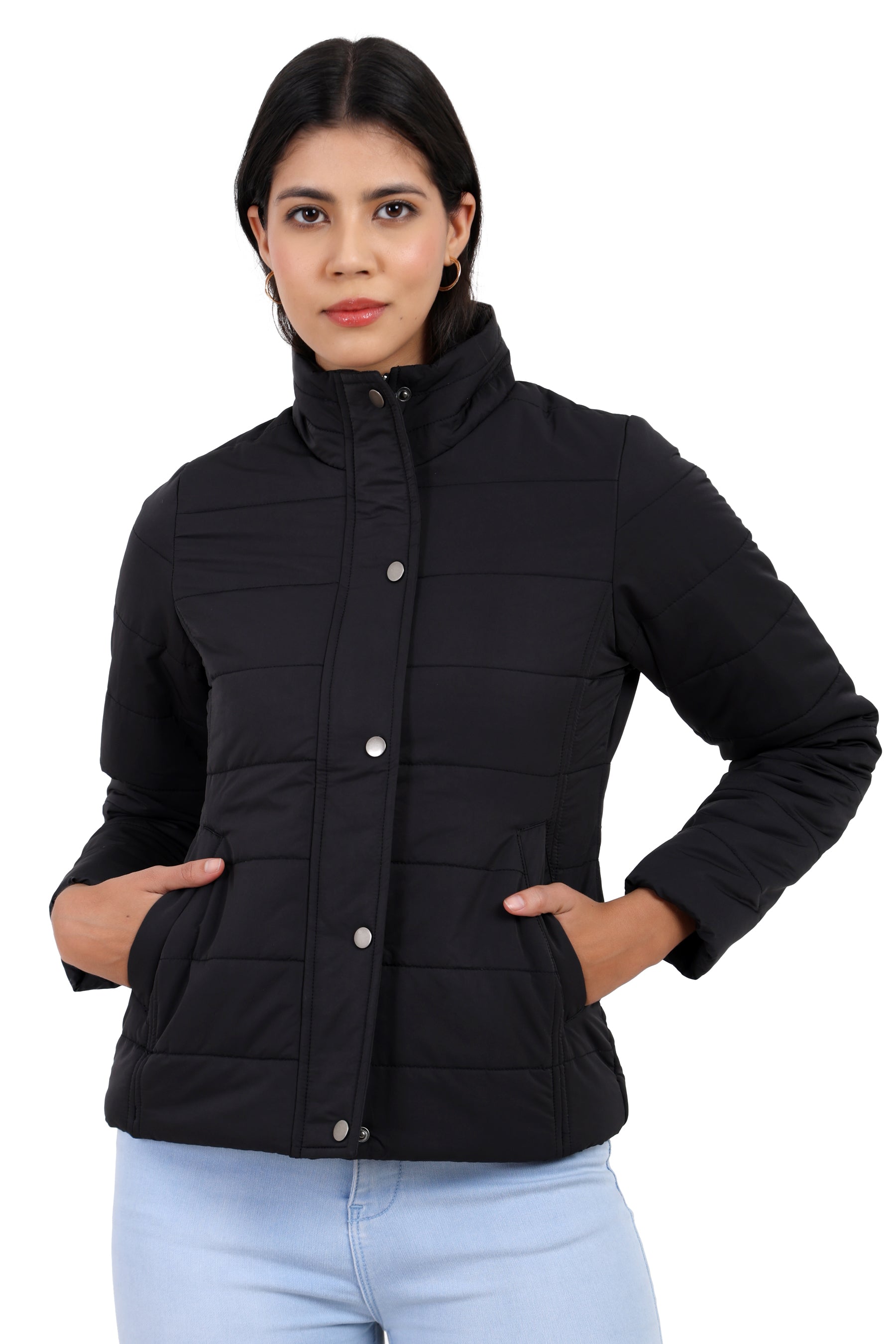 Women's Quilted Jacket in Cotton Look Peached Fabric