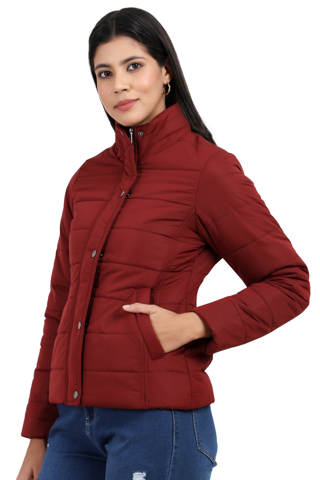 Women's Quilted Jacket in Cotton Look Peached Fabric