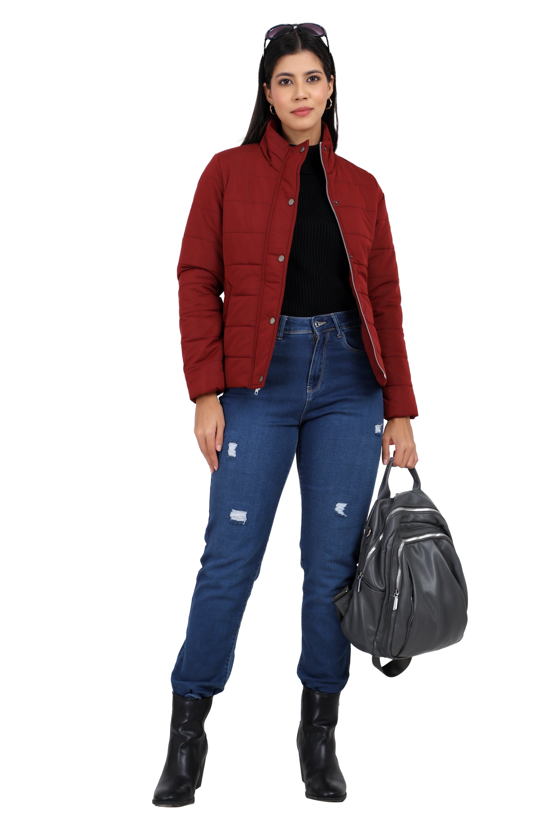 Women's Quilted Jacket in Cotton Look Peached Fabric