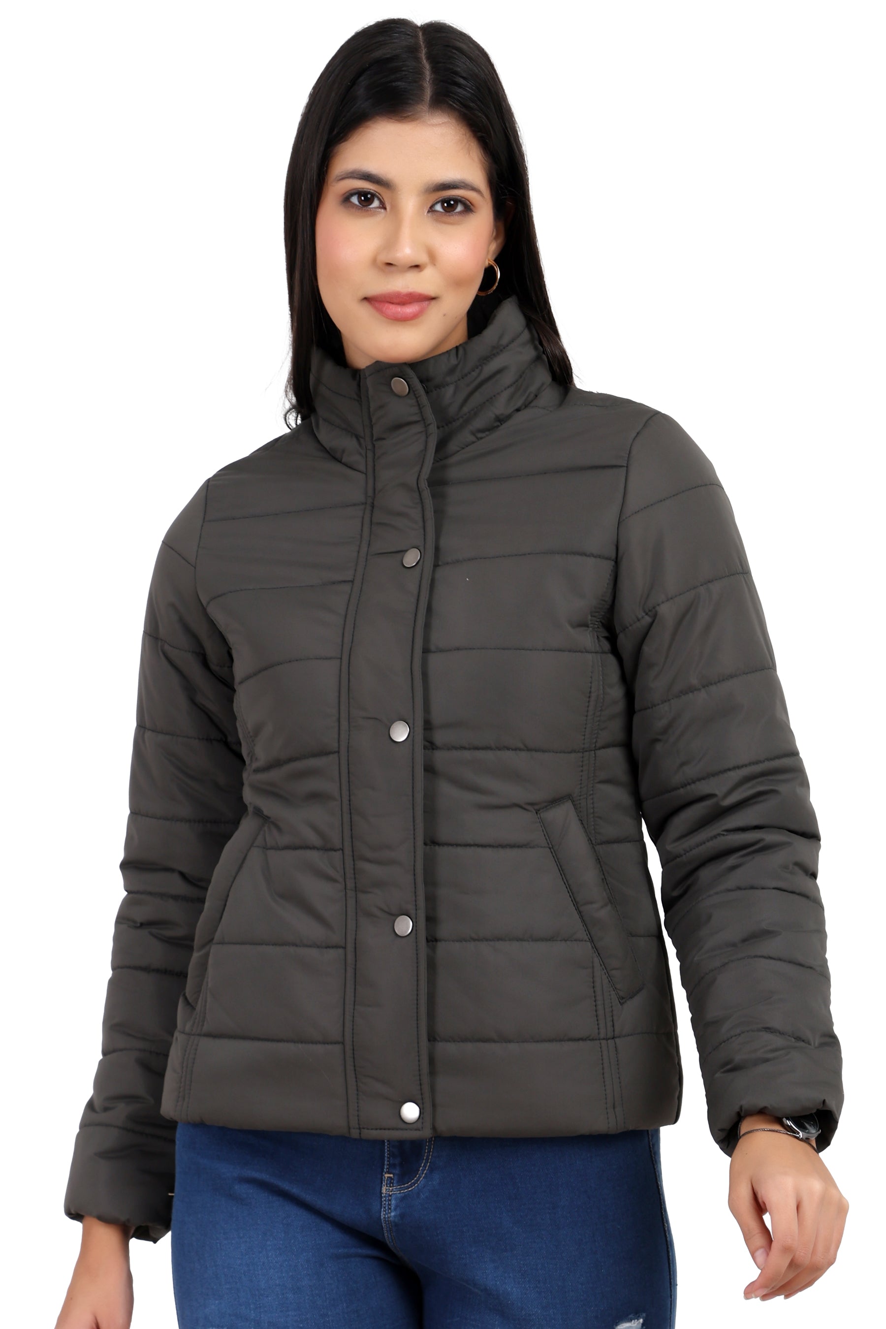 Women's Quilted Jacket in Cotton Look Peached Fabric
