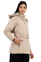 Women's Quilted Long Parka Jacket in Velvet Fabric