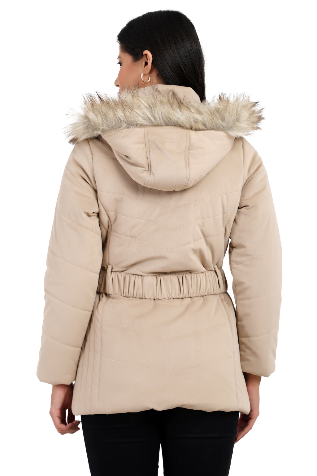 Women's Quilted Long Parka Jacket in Velvet Fabric