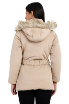 Women's Quilted Long Parka Jacket in Velvet Fabric