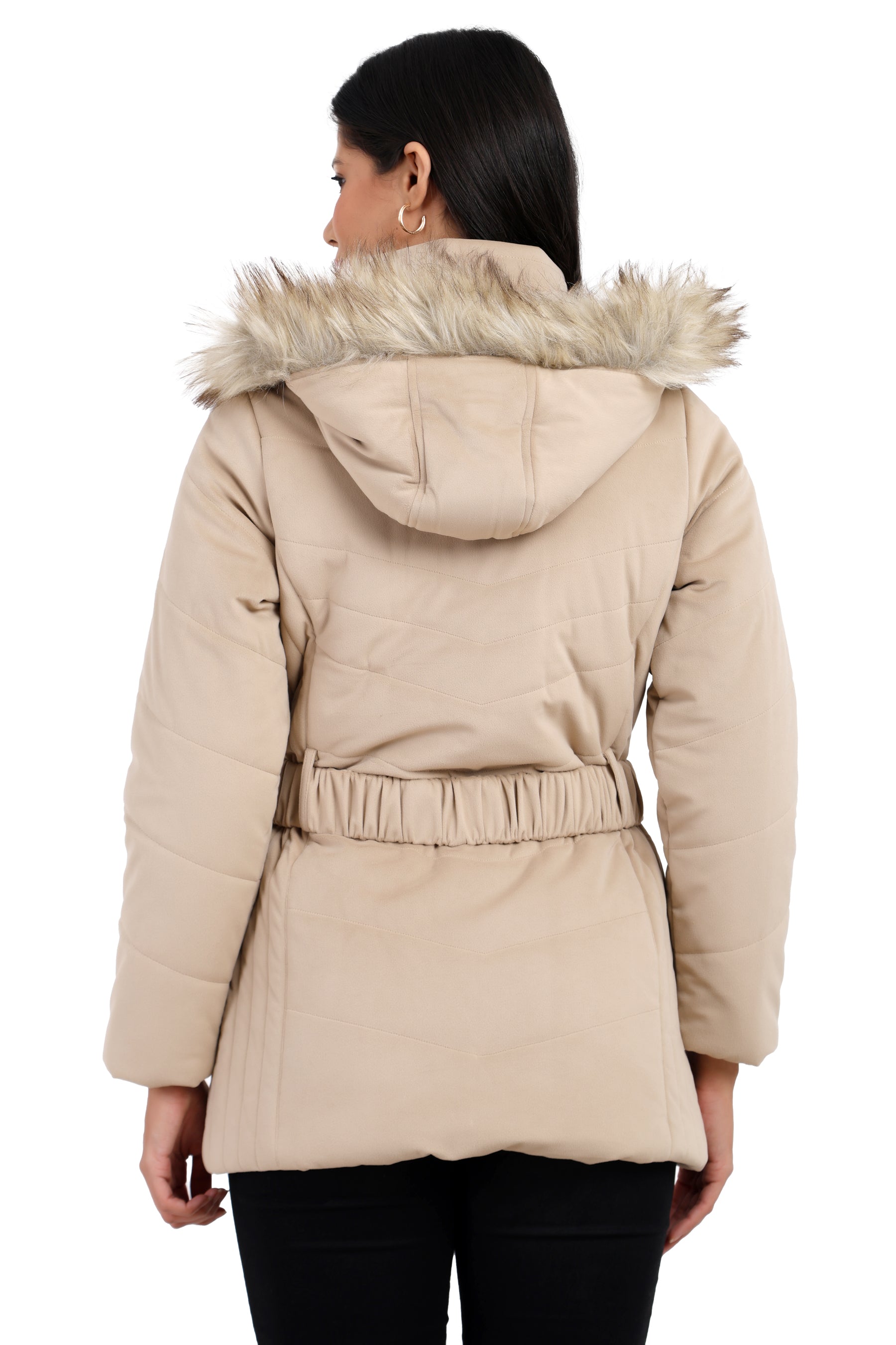 Women's Quilted Long Parka Jacket in Velvet Fabric