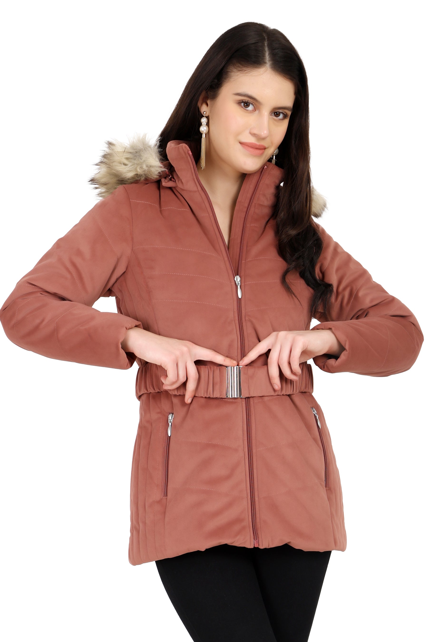 Women's Quilted Long Parka Jacket in Velvet Fabric