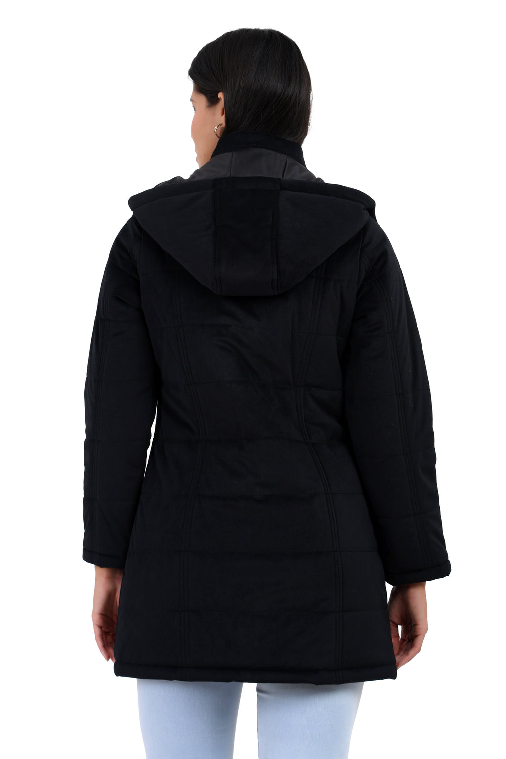 Women's Quilted Long Calf Length Jacket in Velvet Fabric