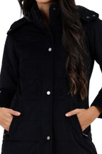 Women's Quilted Long Calf Length Jacket in Velvet Fabric