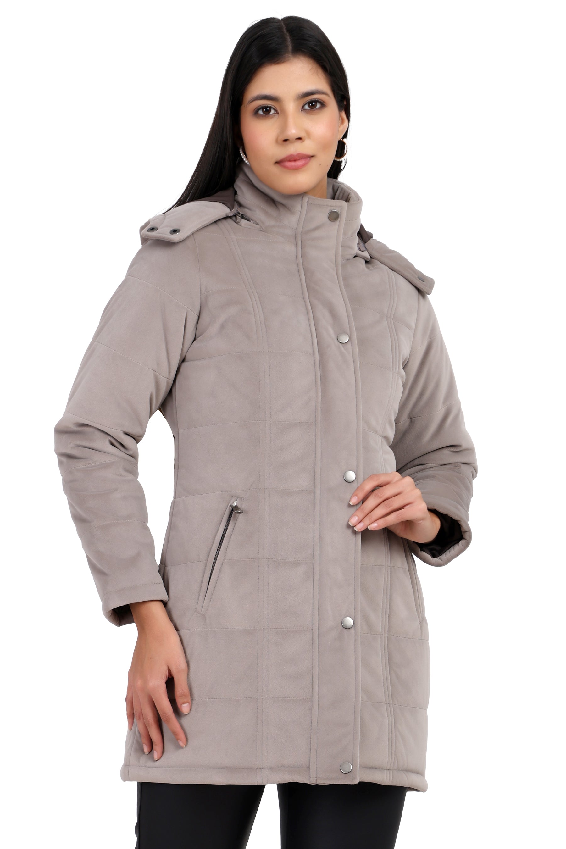 Women's Quilted Long Calf Length Jacket in Velvet Fabric