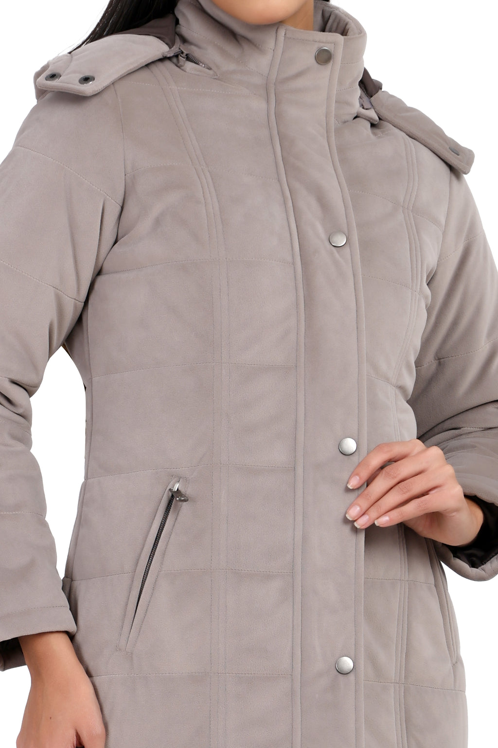 Women's Quilted Long Calf Length Jacket in Velvet Fabric