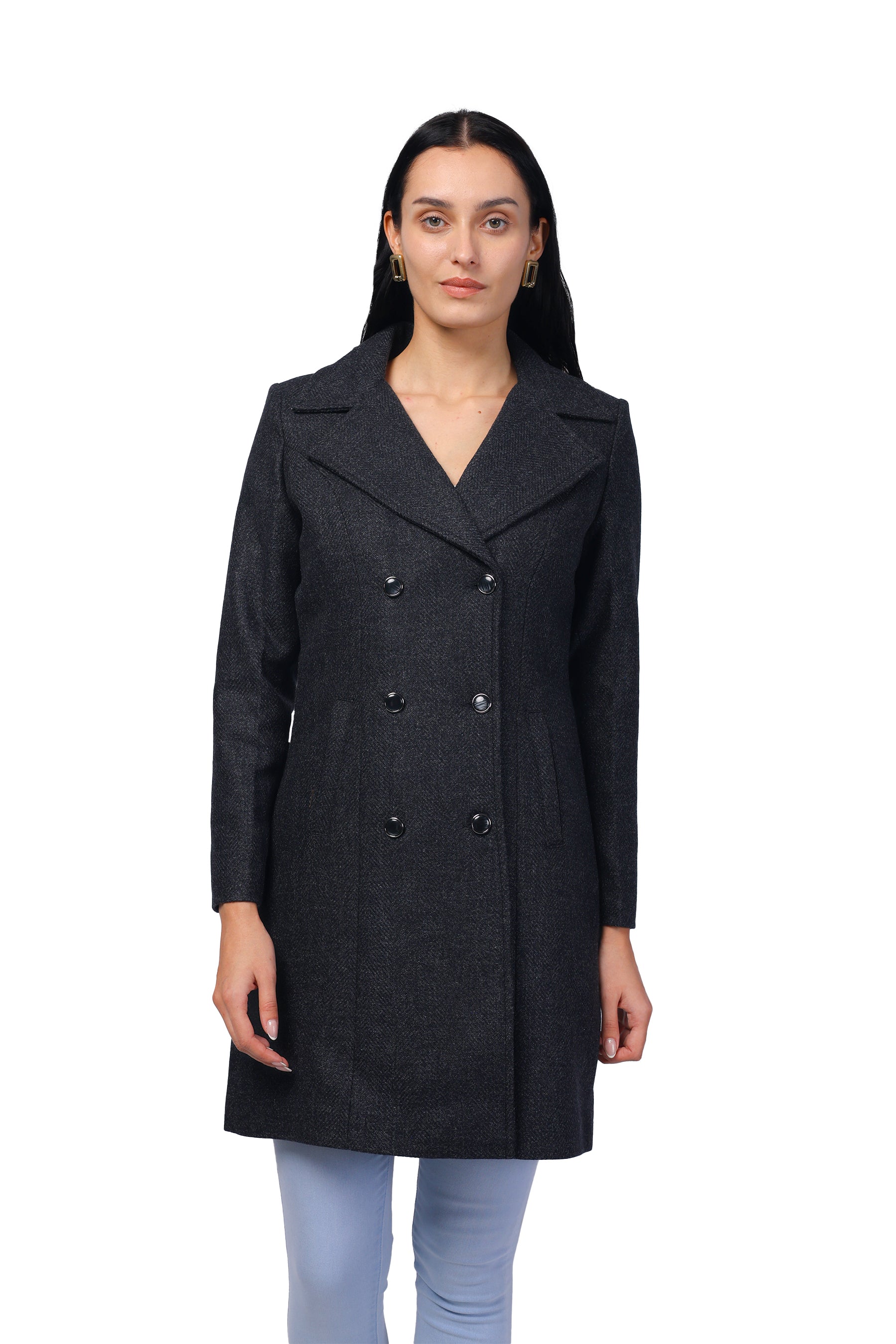 Women's Double Breasted Woolen Long Coat