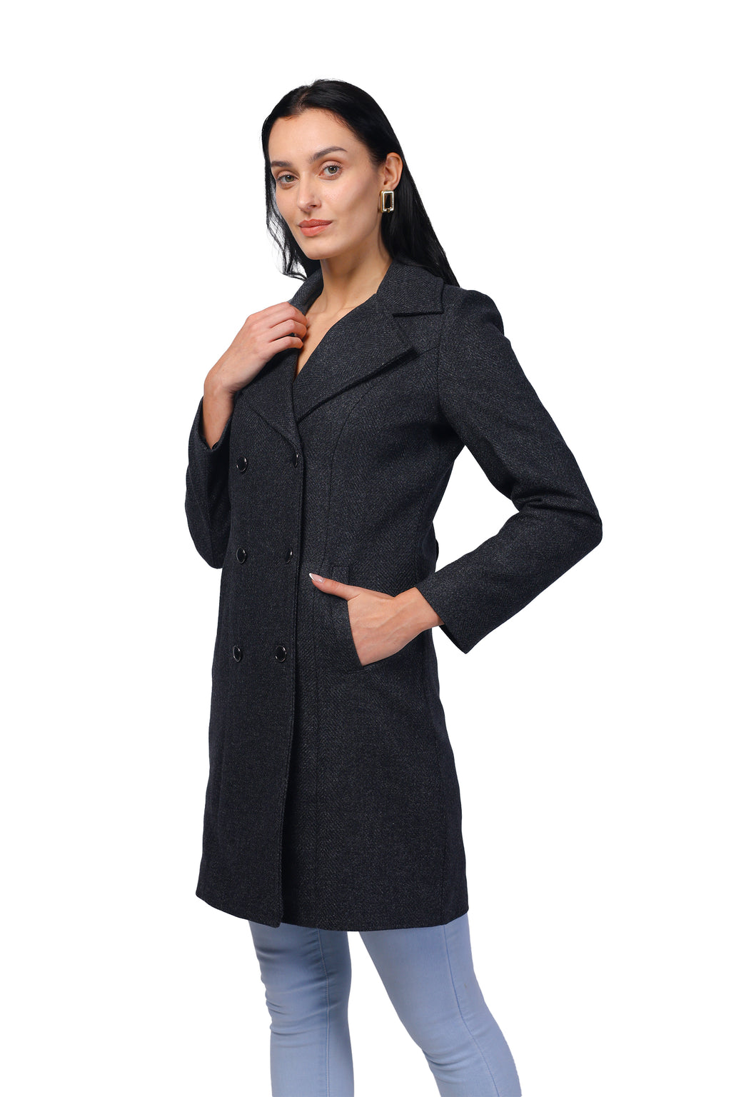 Women's Double Breasted Woolen Long Coat