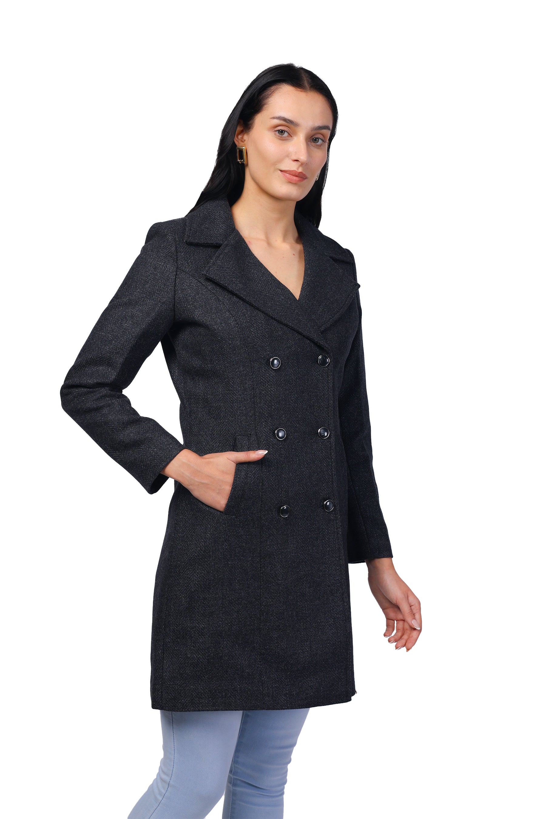 Women's Double Breasted Woolen Long Coat
