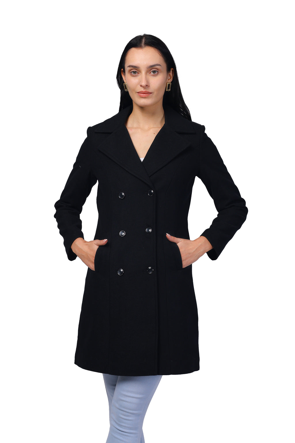 Women's Double Breasted Woolen Long Coat