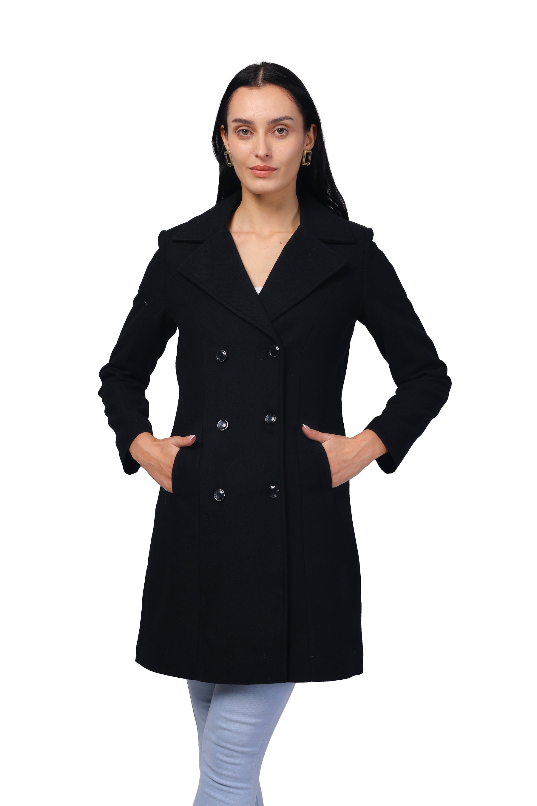 Women's Double Breasted Woolen Long Coat