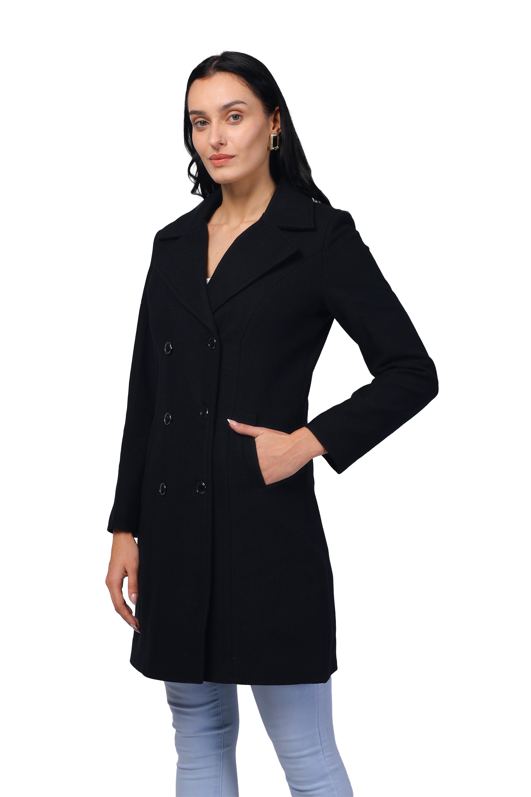 Women's Double Breasted Woolen Long Coat