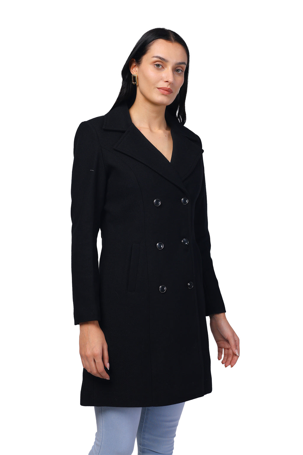 Women's Double Breasted Woolen Long Coat