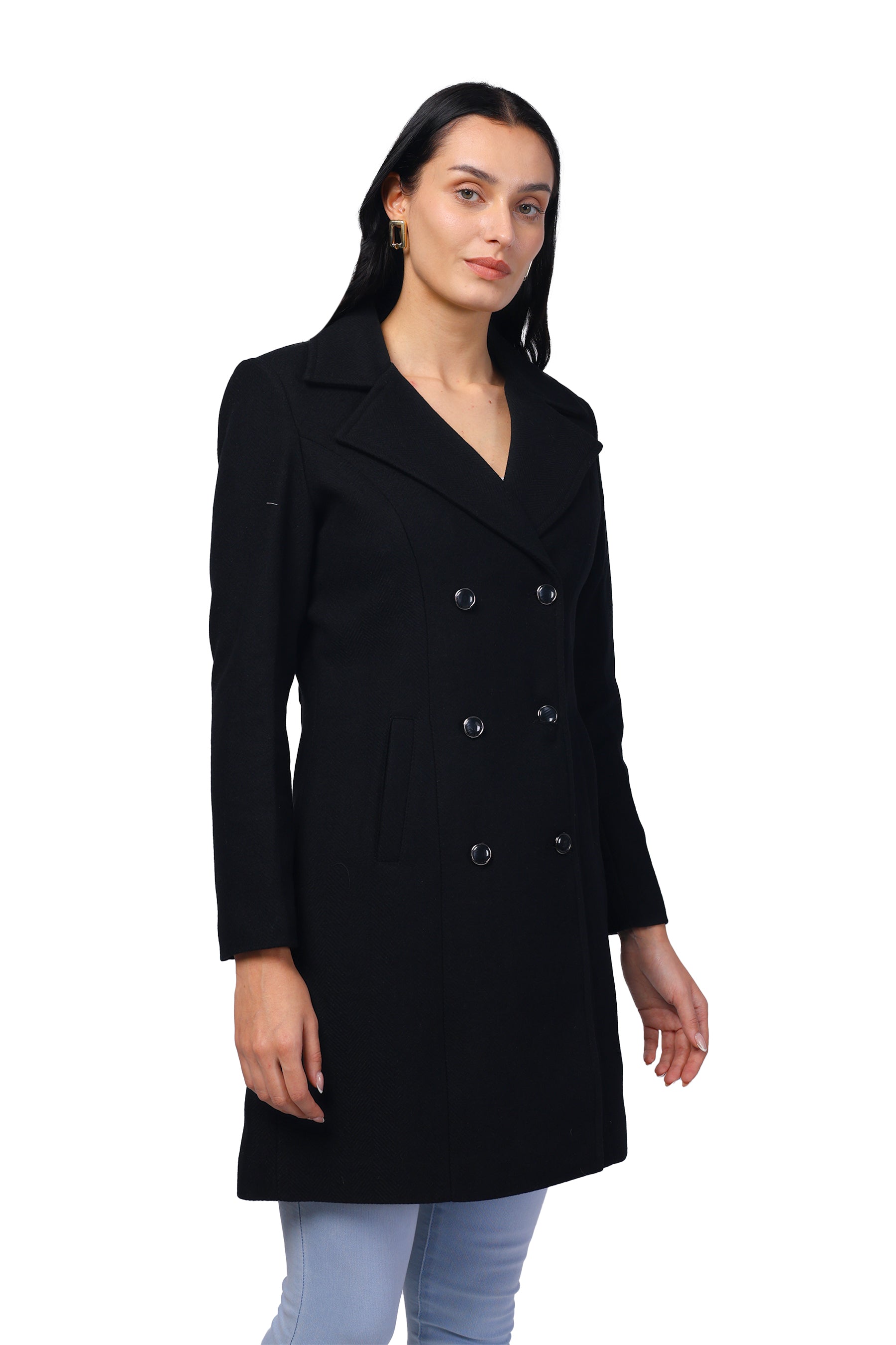 Women's Double Breasted Woolen Long Coat
