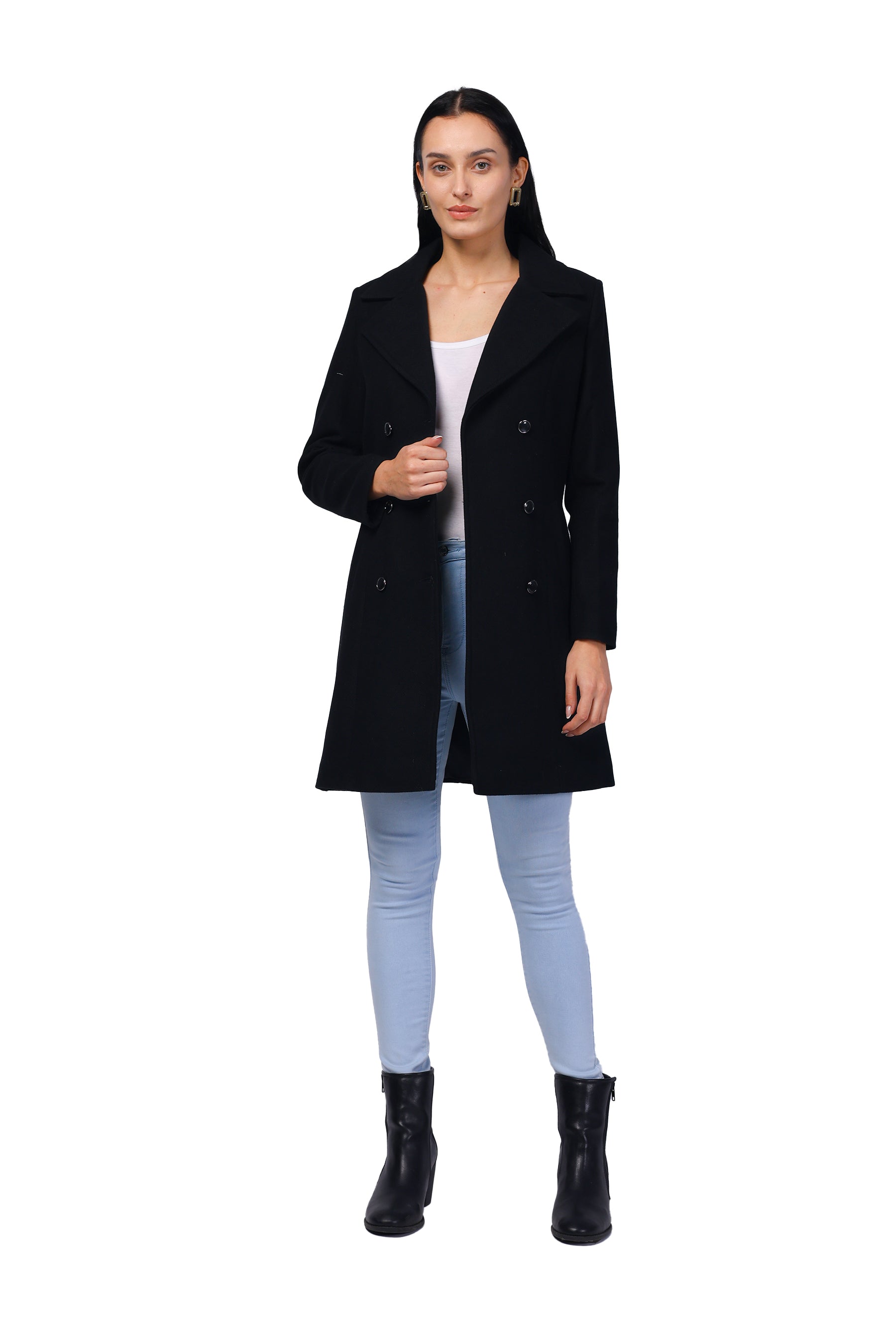 Women's Double Breasted Woolen Long Coat