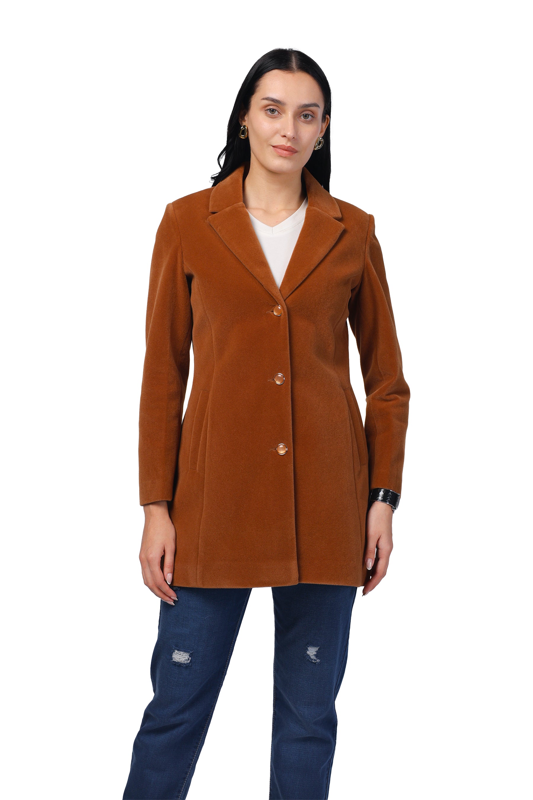 Women's Semi Long Coat in Velvet Fabric