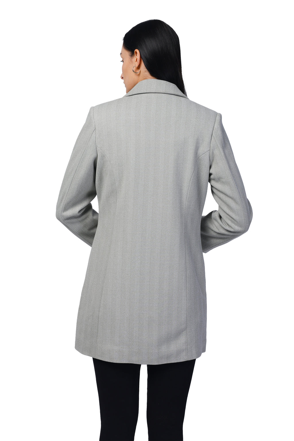 Women's Semi Long Coat in Knitted Herringbone Tweed Fabric