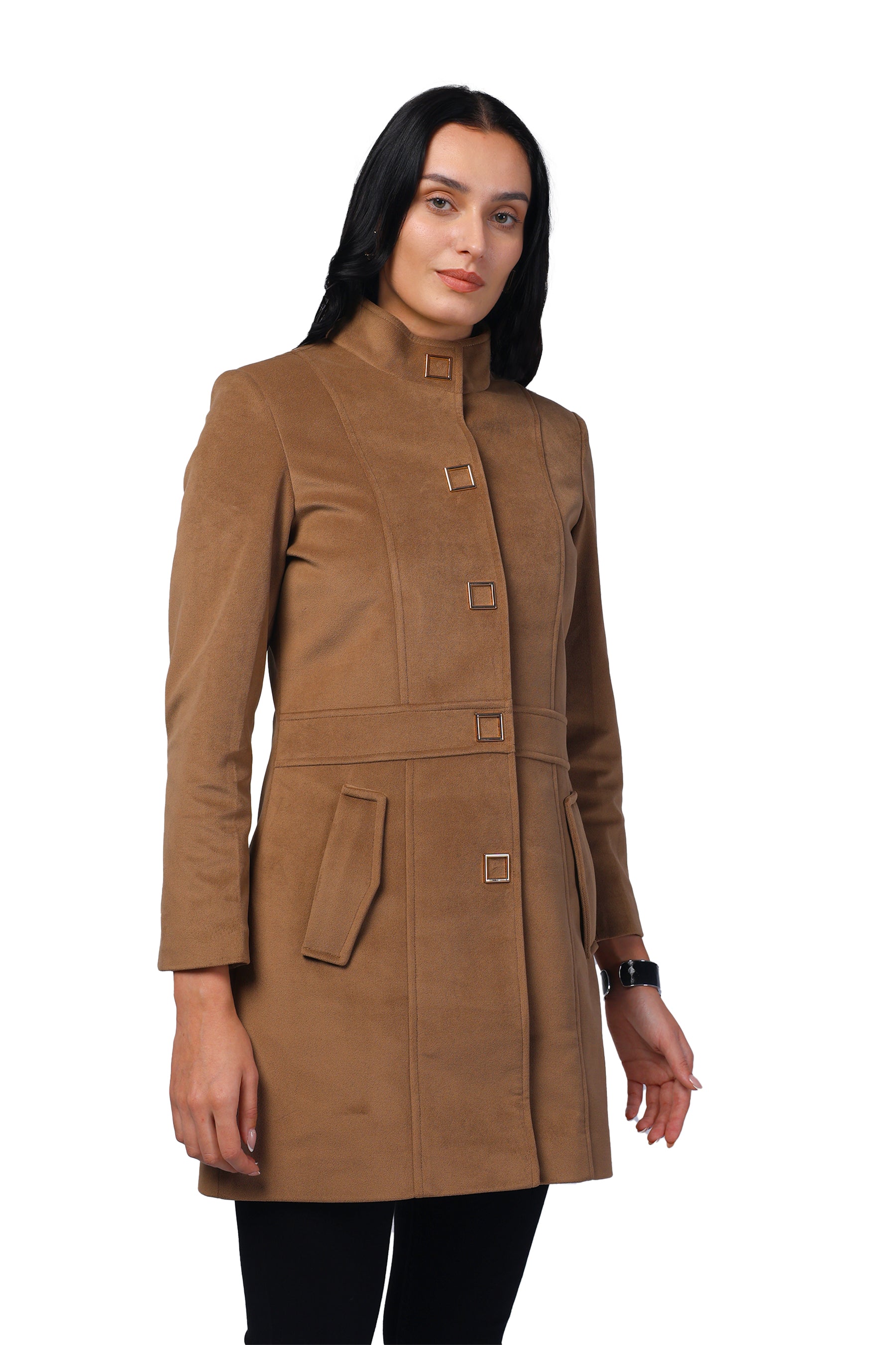 Trufit Women's Long Coat in Textured Velvet Fabric