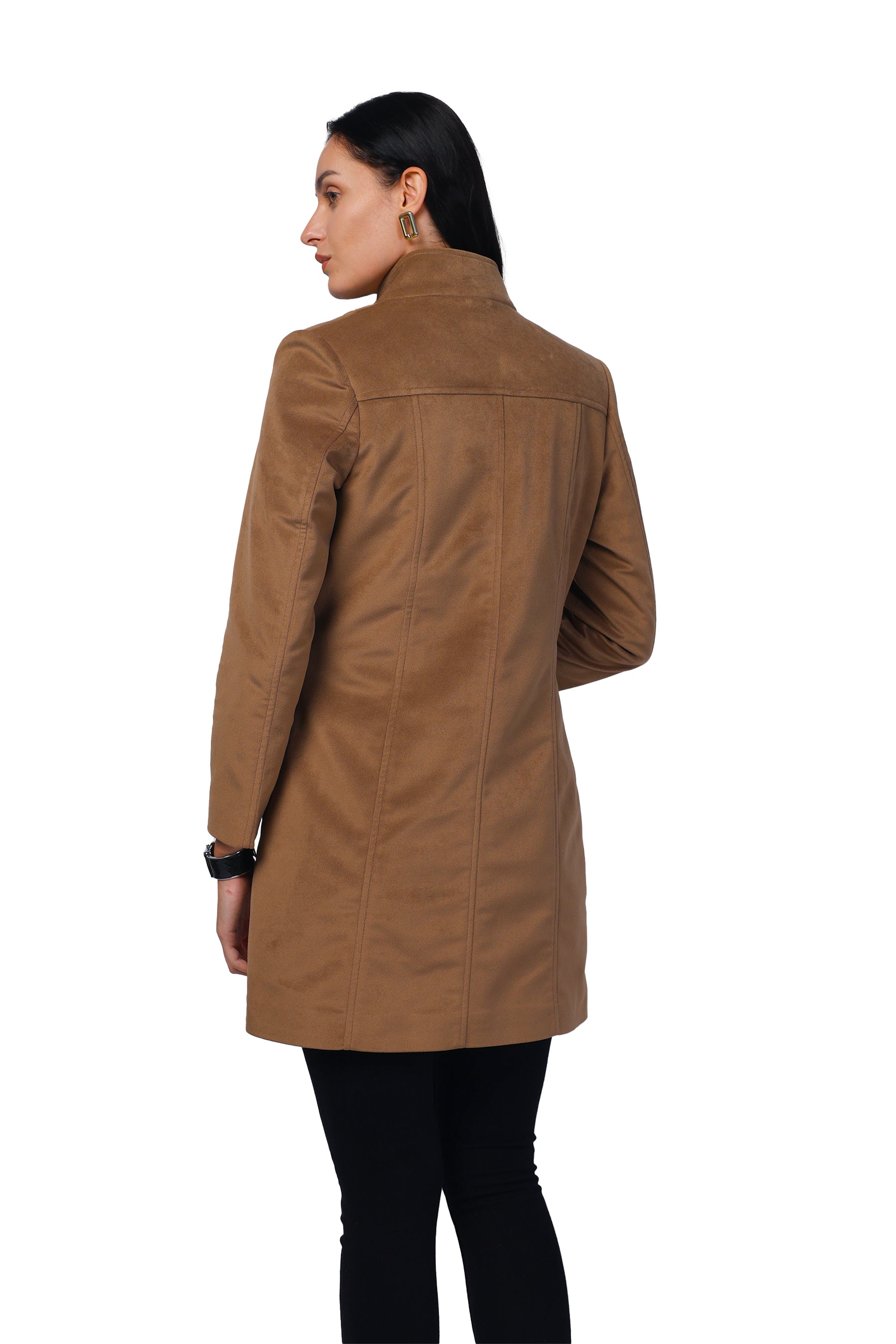 Trufit Women's Long Coat in Textured Velvet Fabric