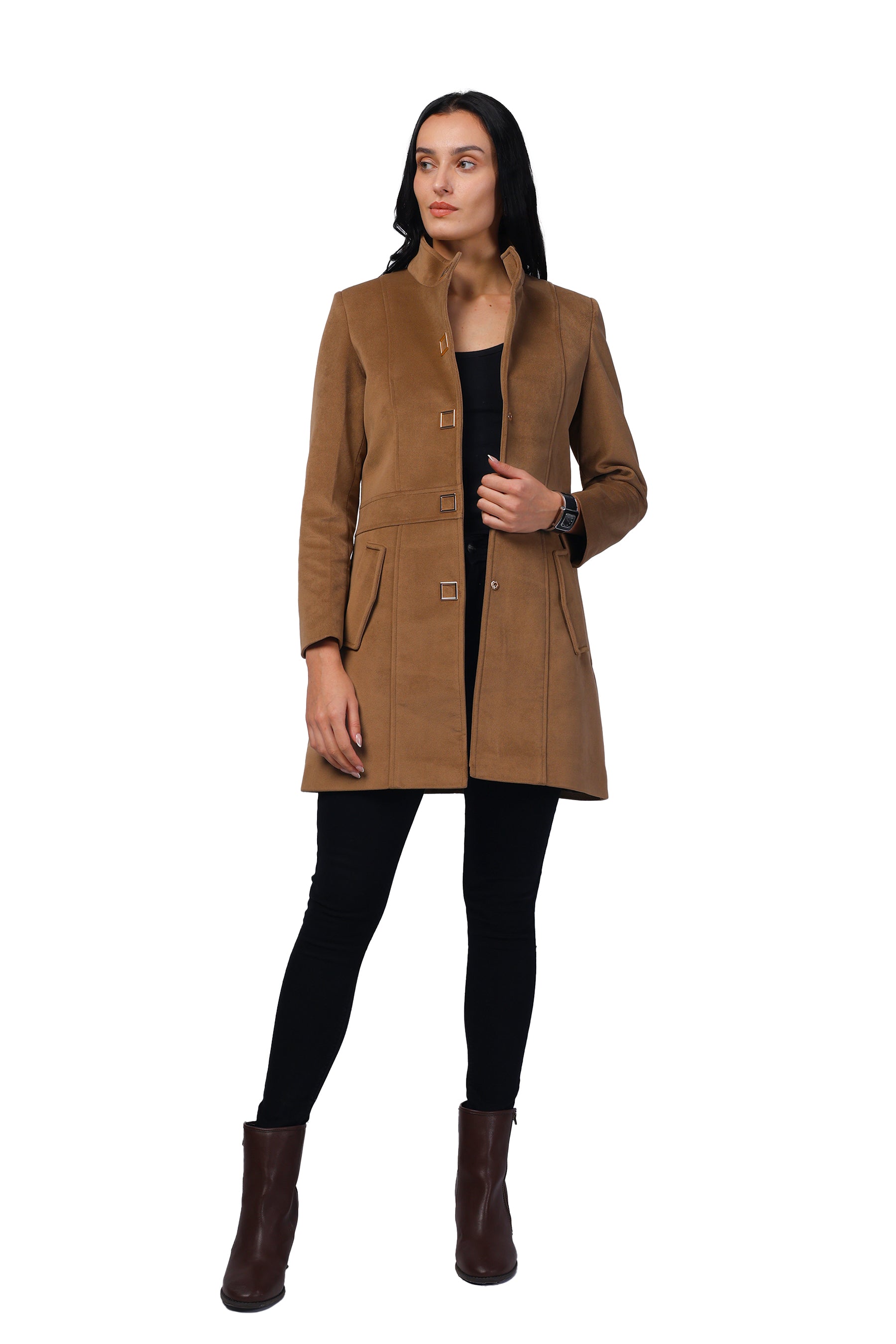 Trufit Women's Long Coat in Textured Velvet Fabric