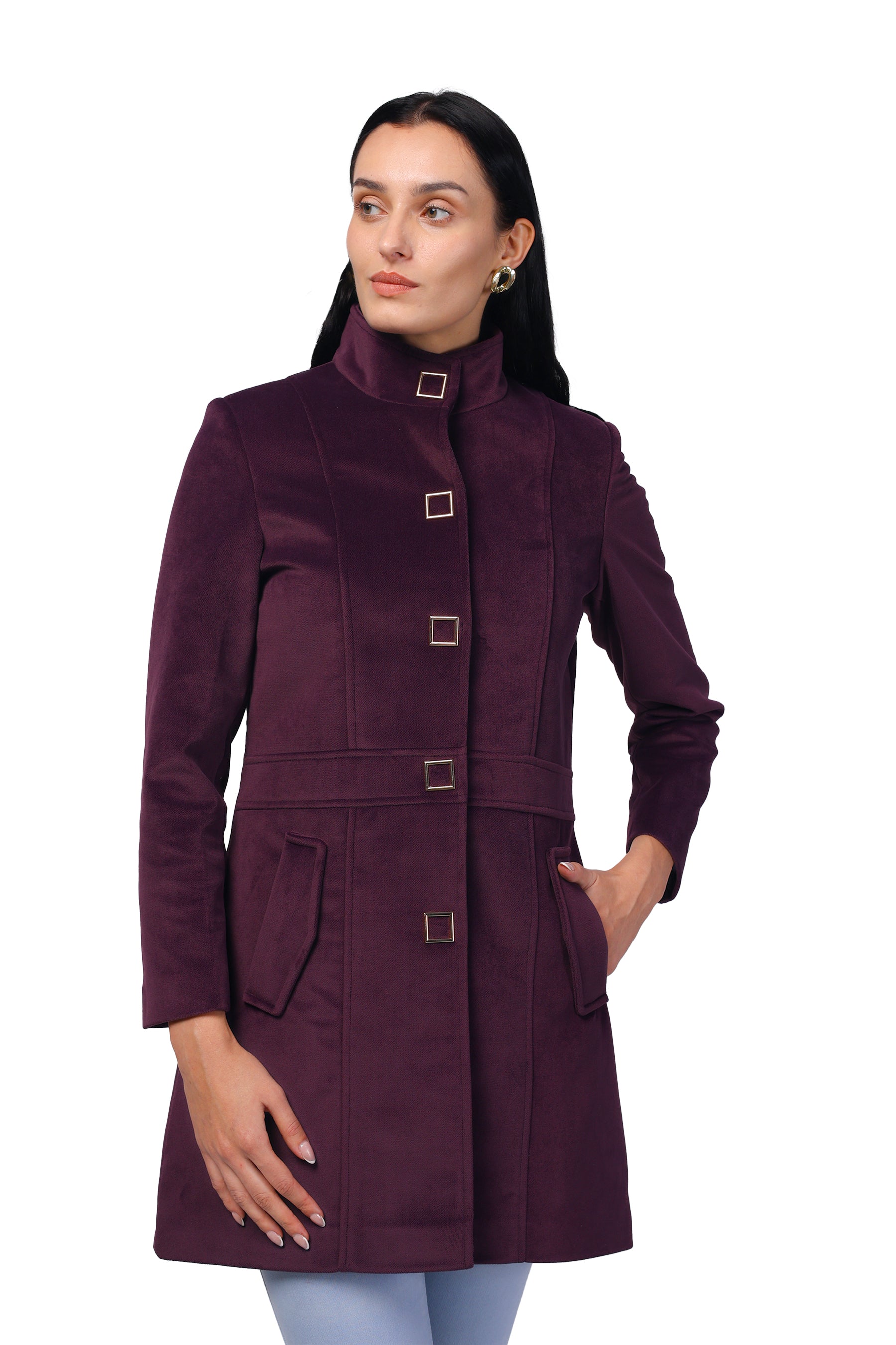 Trufit Women's Long Coat in Textured Velvet Fabric