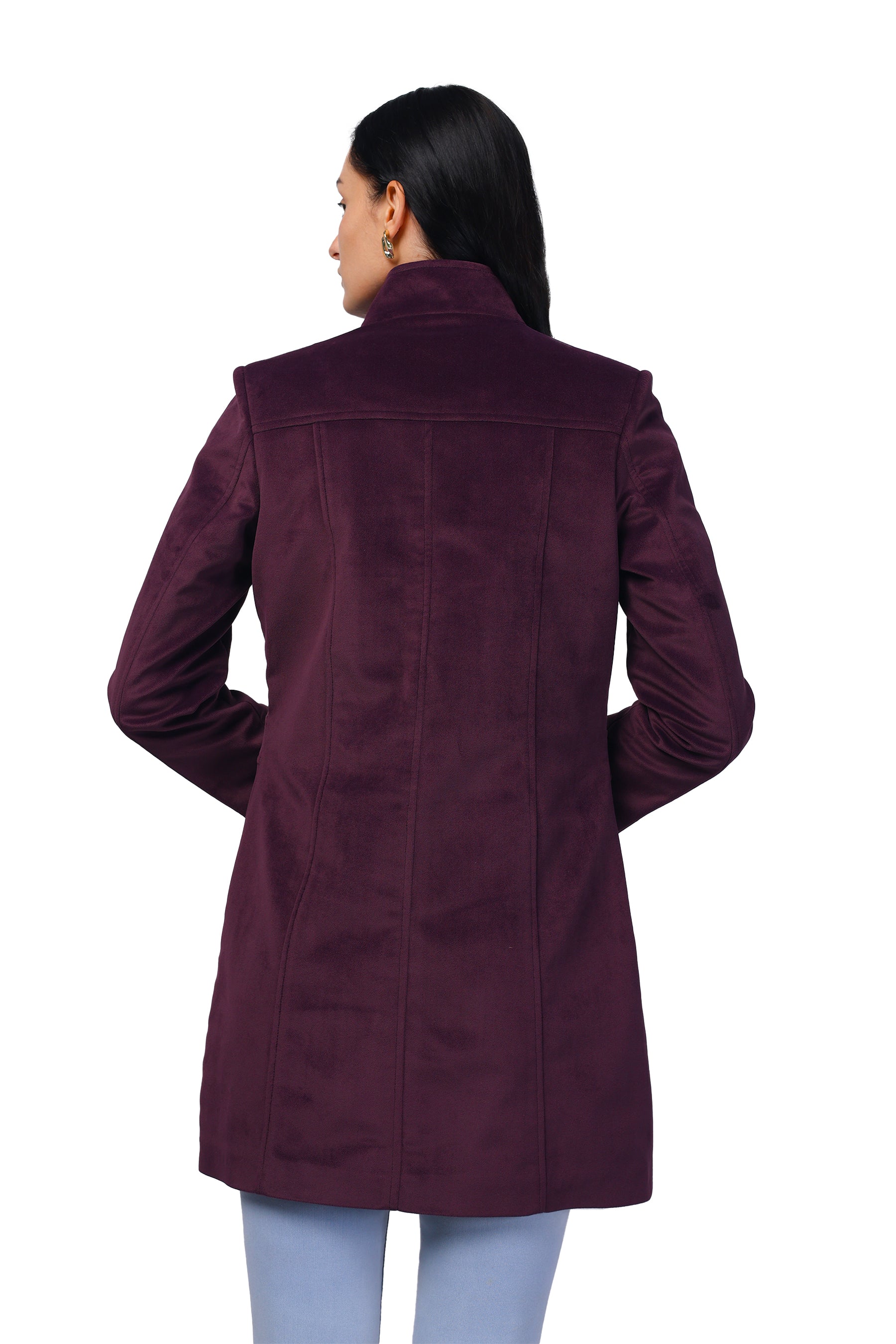 Women's Long Coat in Textured Velvet Fabric