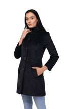 Women's Long Coat in Textured Velvet Fabric