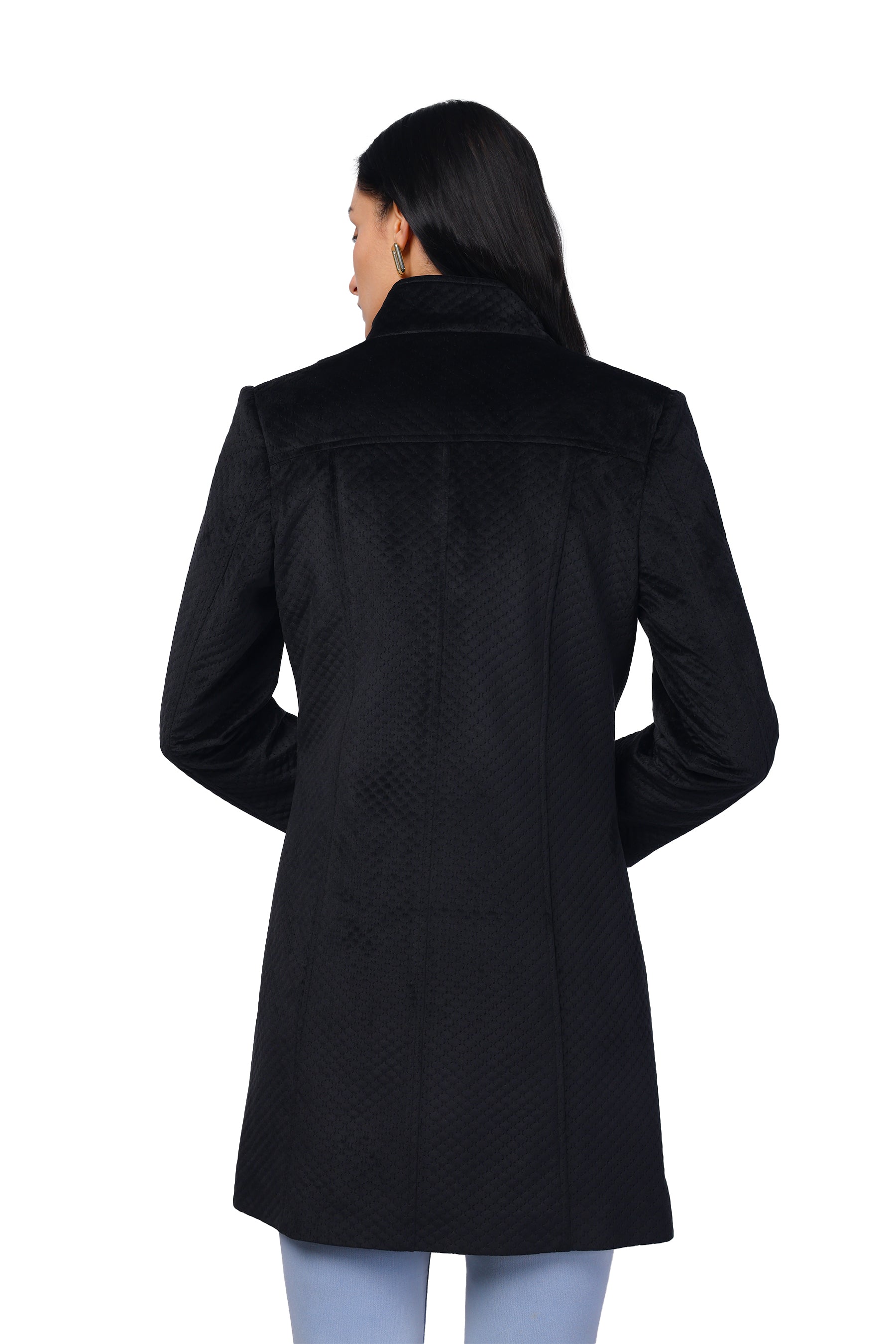 Women's Long Coat in Textured Velvet Fabric
