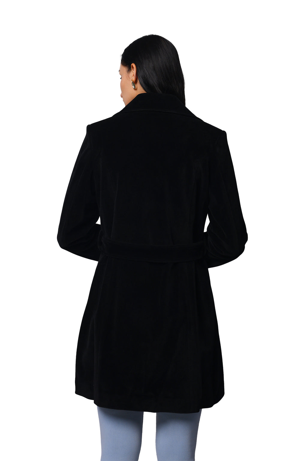 Women's Long Coat in Bonded Velvet Fabric