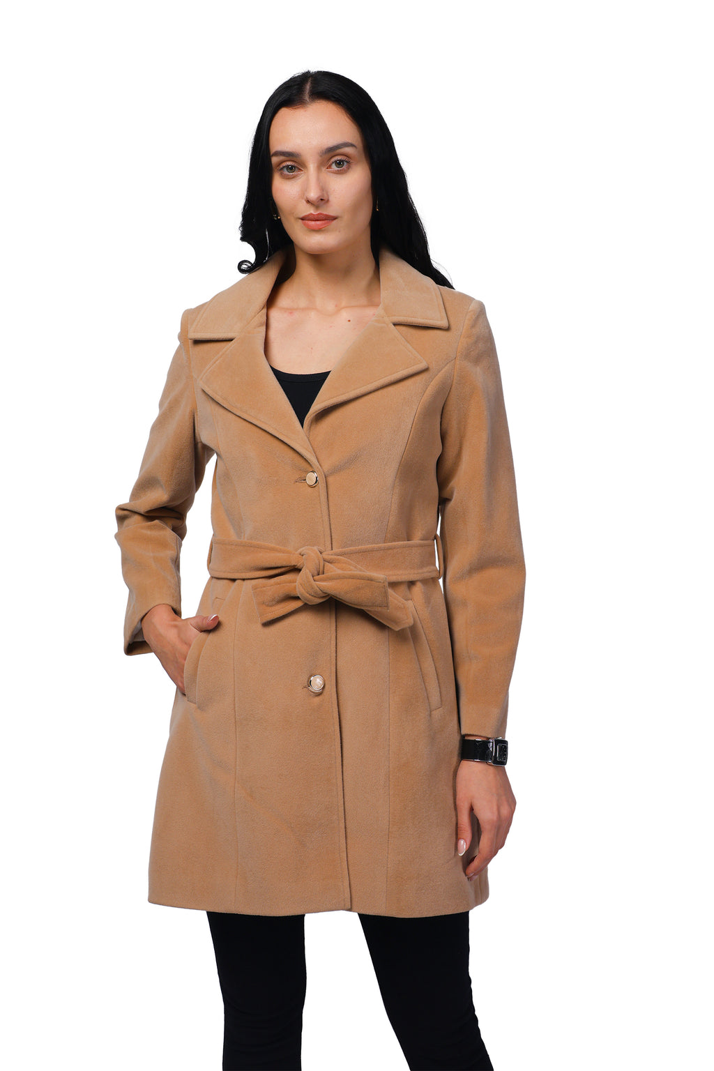 Women's Long Coat in Bonded Velvet Fabric