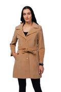 Women's Long Coat in Bonded Velvet Fabric
