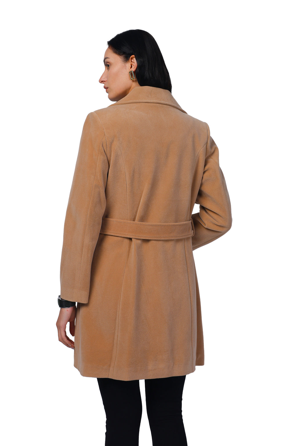 Women's Long Coat in Bonded Velvet Fabric