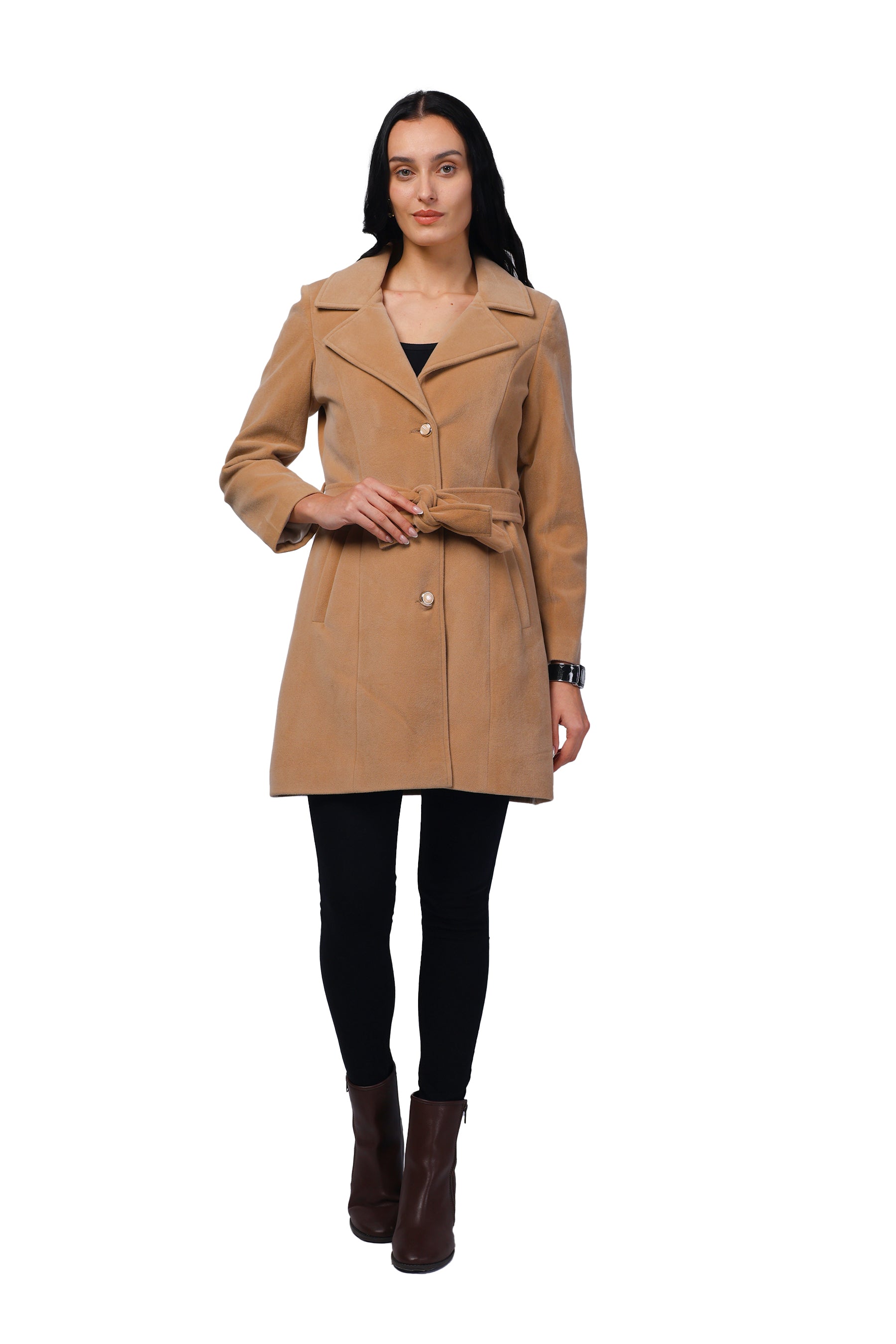 Women's Long Coat in Bonded Velvet Fabric