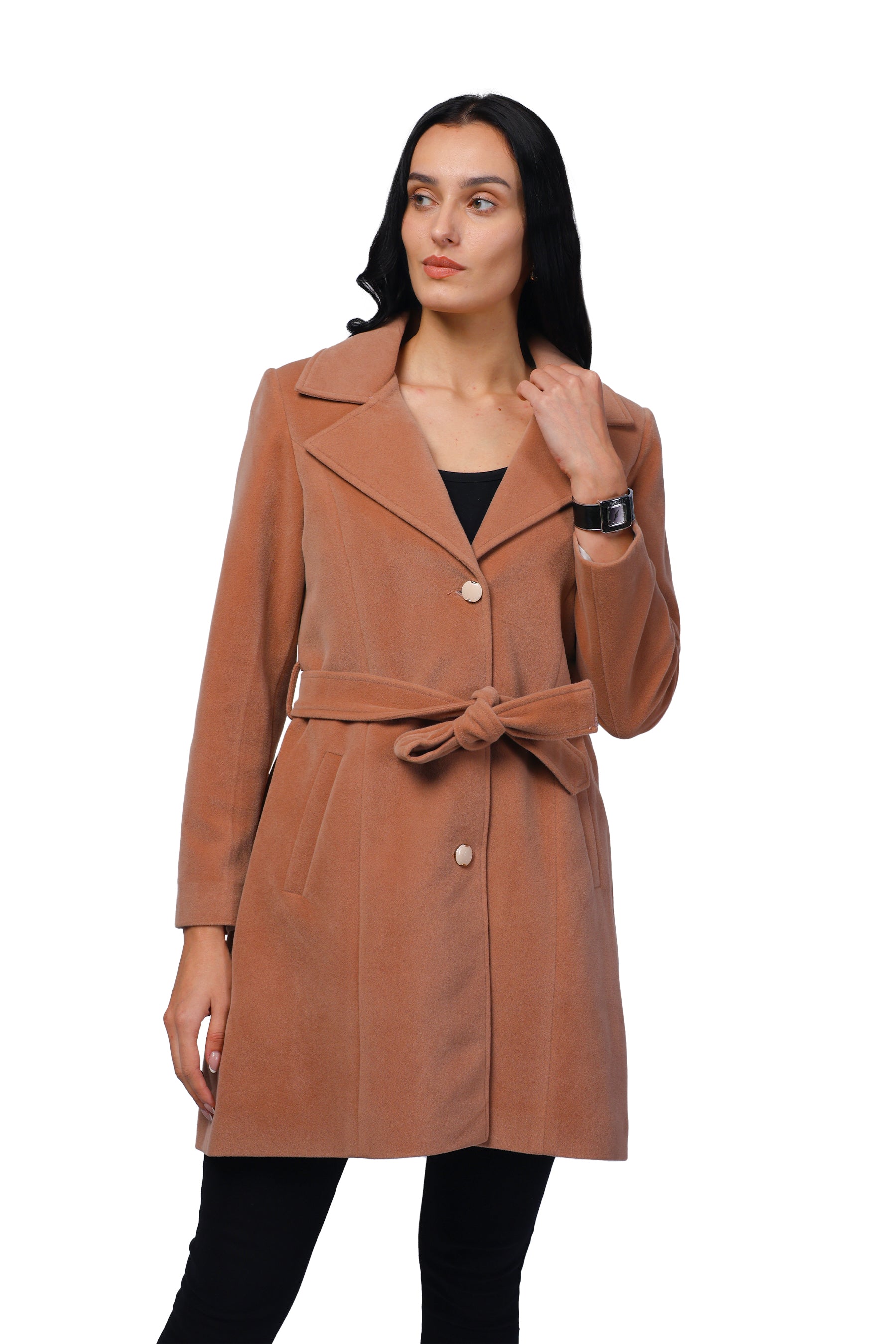 Women's Long Coat in Bonded Velvet Fabric