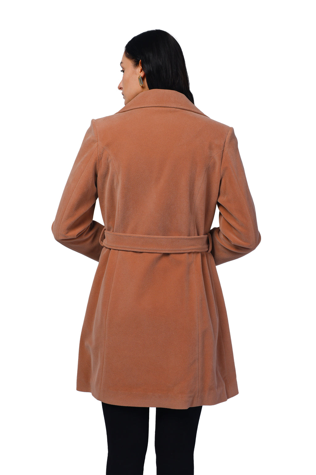 Women's Long Coat in Bonded Velvet Fabric
