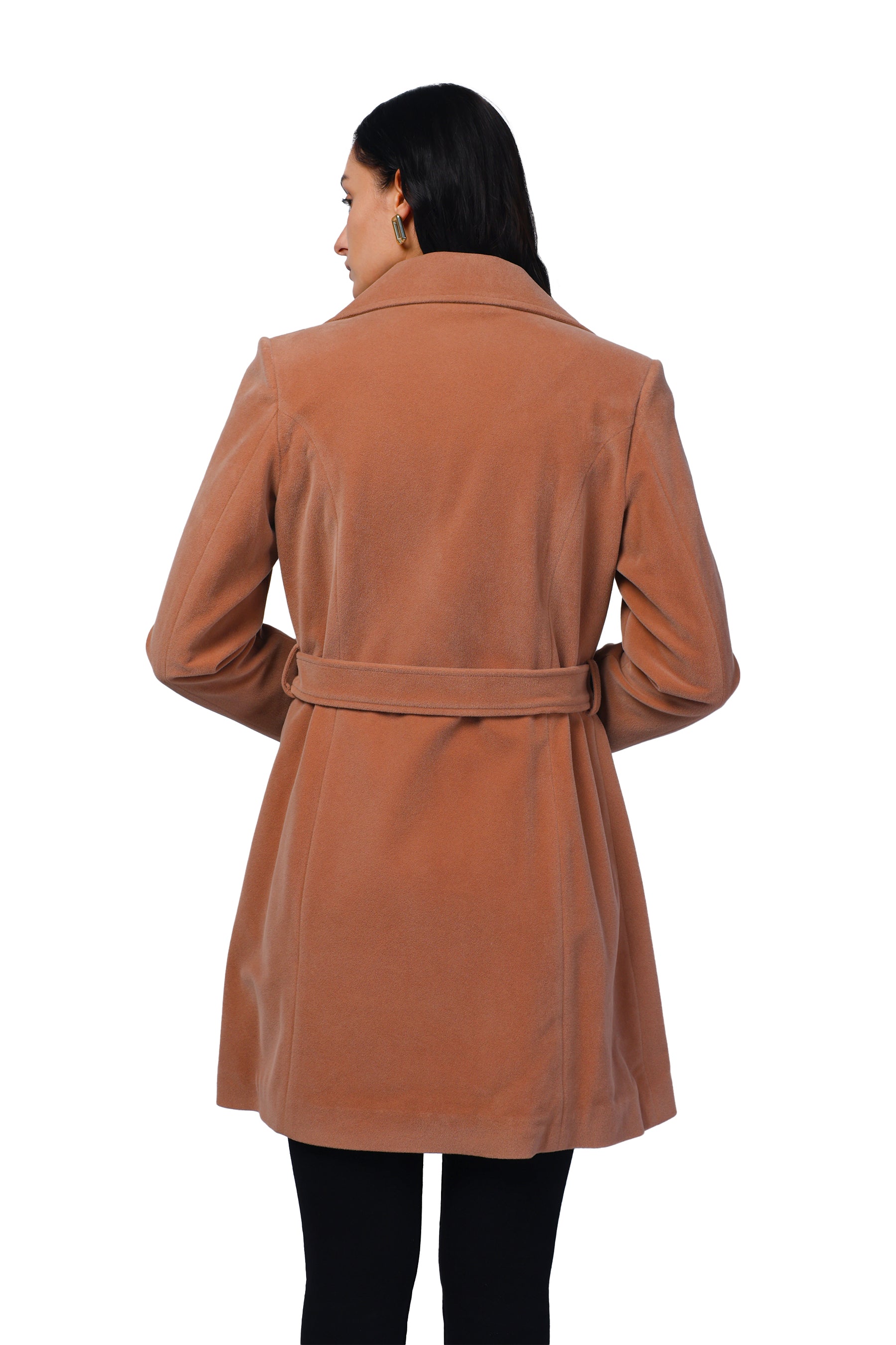 Women's Long Coat in Bonded Velvet Fabric
