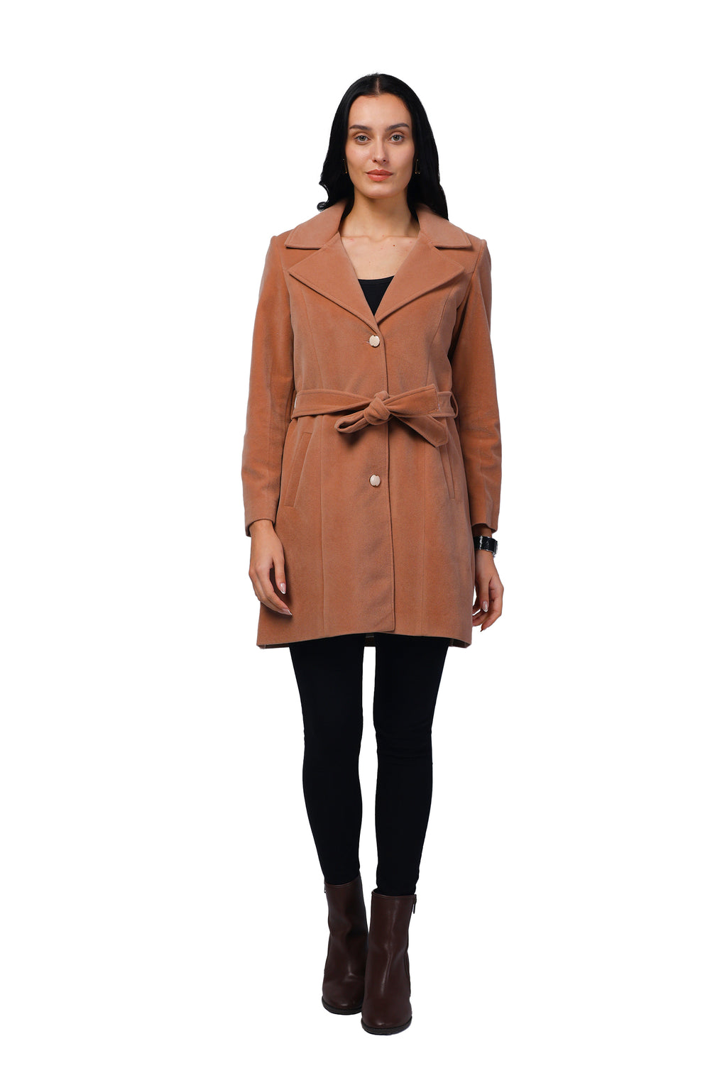 Women's Long Coat in Bonded Velvet Fabric
