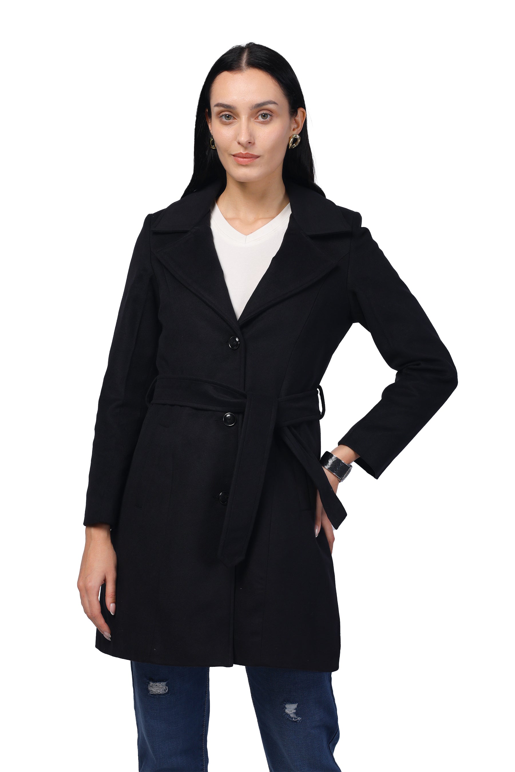Women's Long Coat in Fur Tweed Fabric