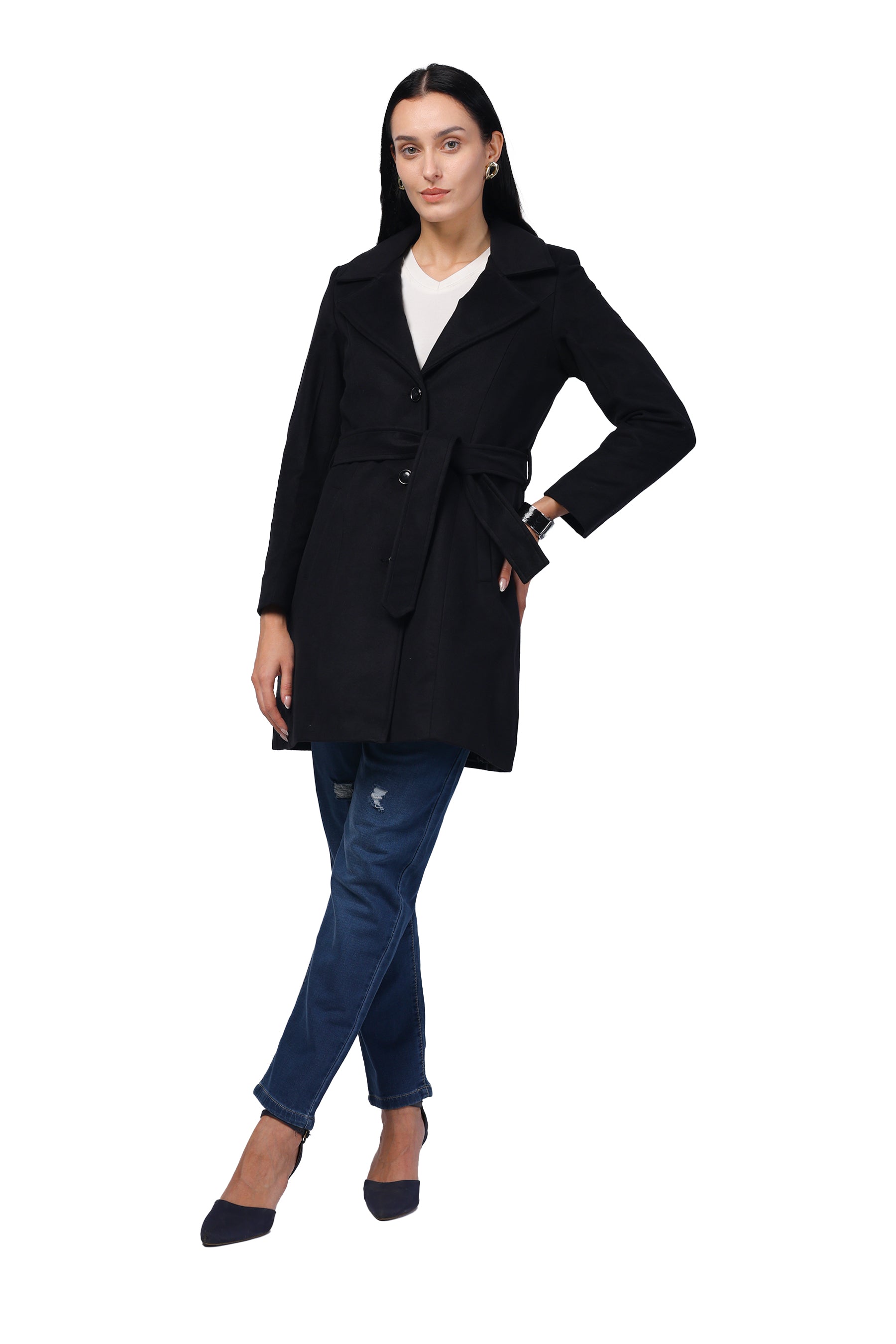 Women's Long Coat in Fur Tweed Fabric