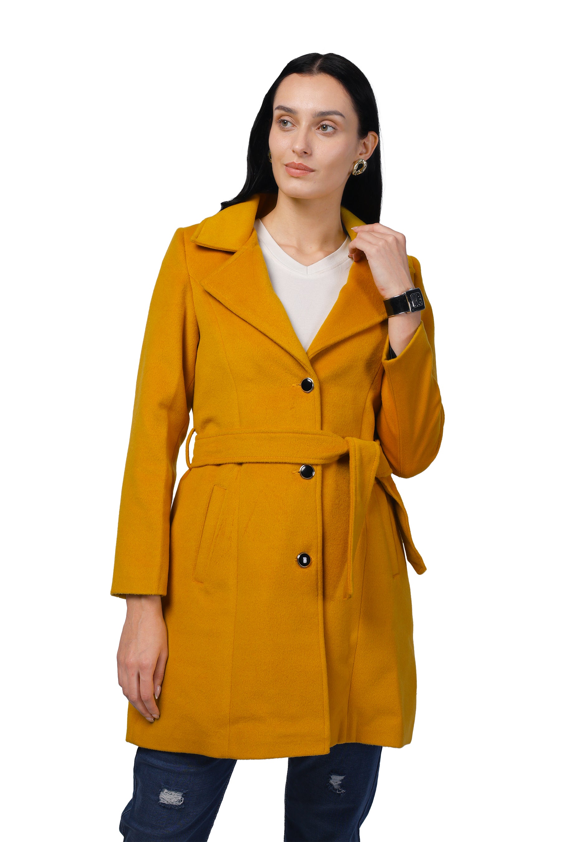 Women's Long Coat in Fur Tweed Fabric